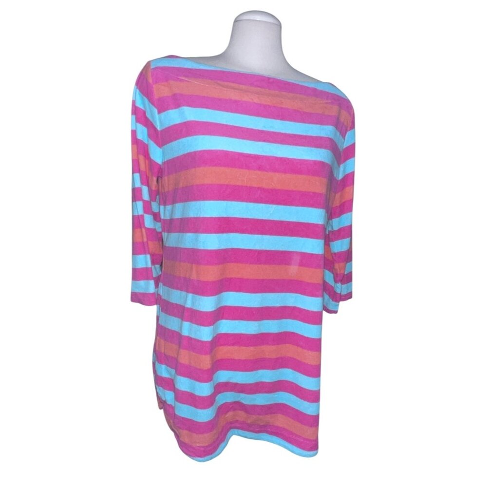 Haley & Hound Womens Striped 3/4 Sleeve Top sz Medium Cotton Blend Pink & Blue